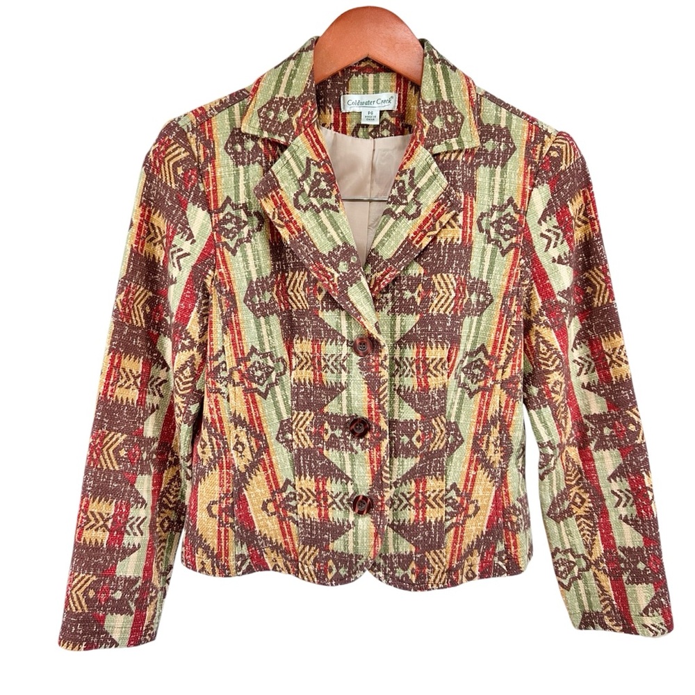 Coldwater Creek Woven Colorful Aztec Print Blazer Sz 6 Petite Southwestern